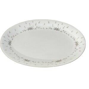 Queen Anne Nagoya Shokai Serving Platter Oval 16in White Gray Rose Japan Vintage